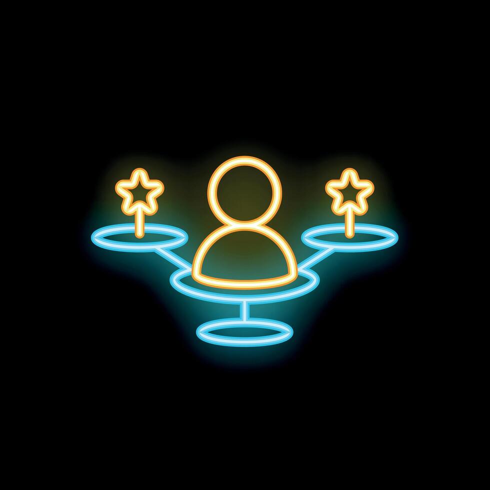 Person choosing between two options with stars neon sign vibrant contrast on black background vector