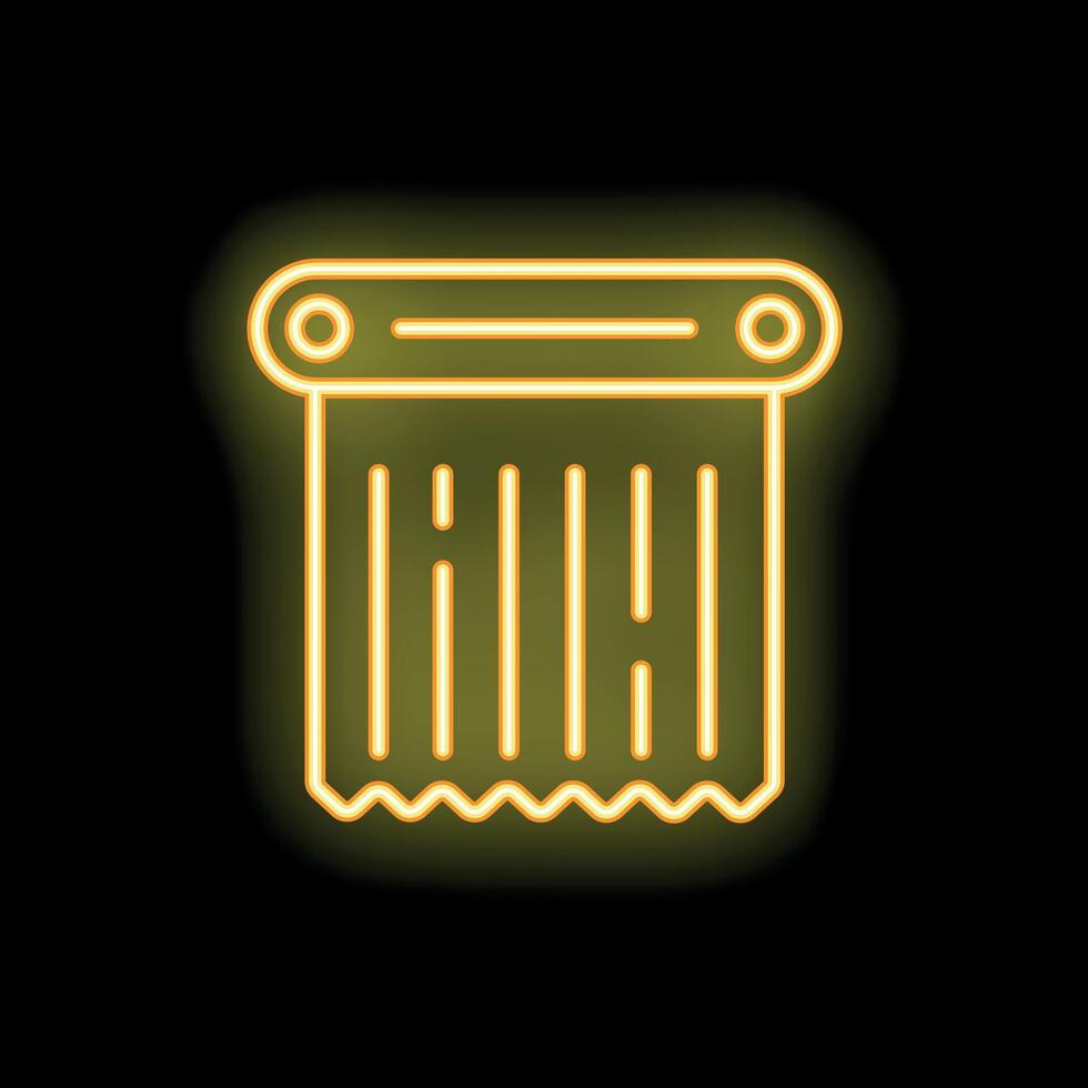 Yellow neon icon of a paper roll on a black background vector