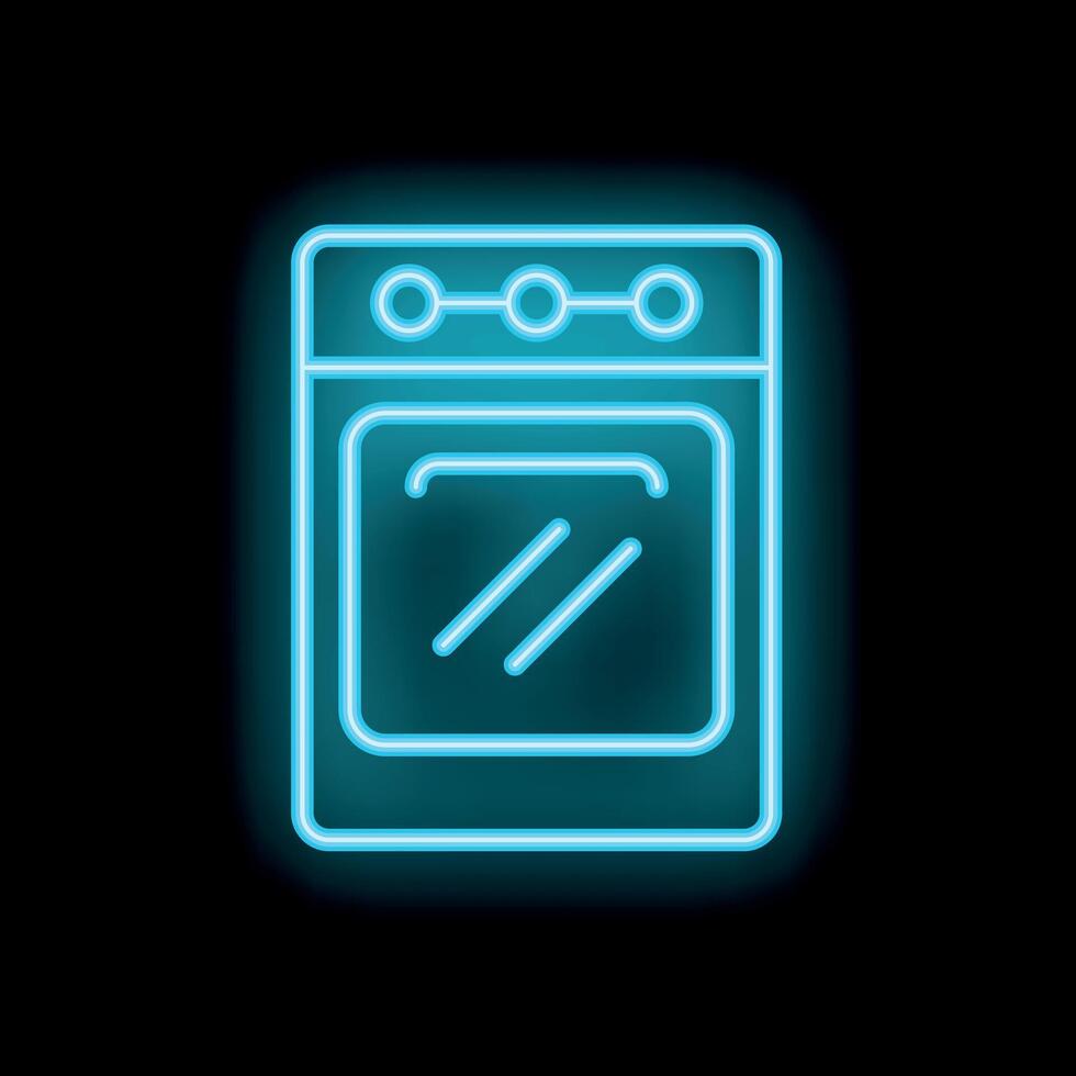 Glowing neon icon of oven with open door on a black background vector