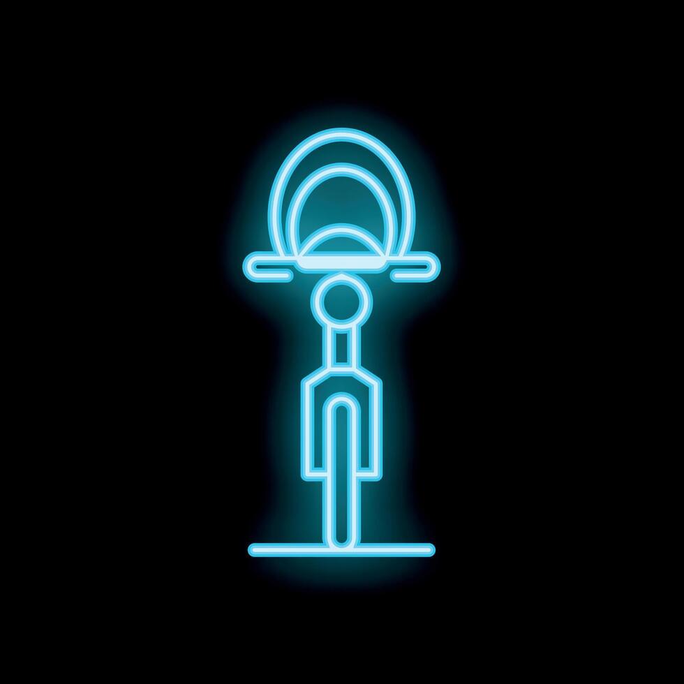 Blue neon bicycle icon shining on a black background vector