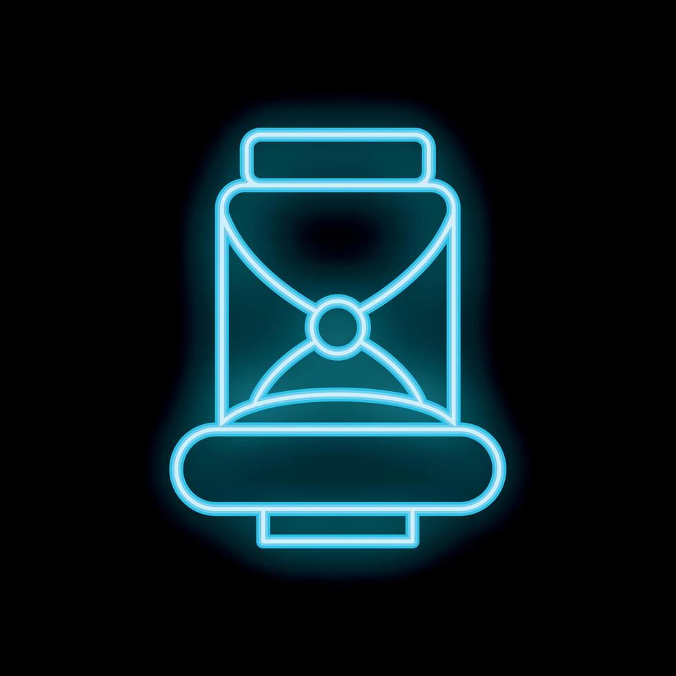 Blue neon sign of a baby car seat on a black background vector