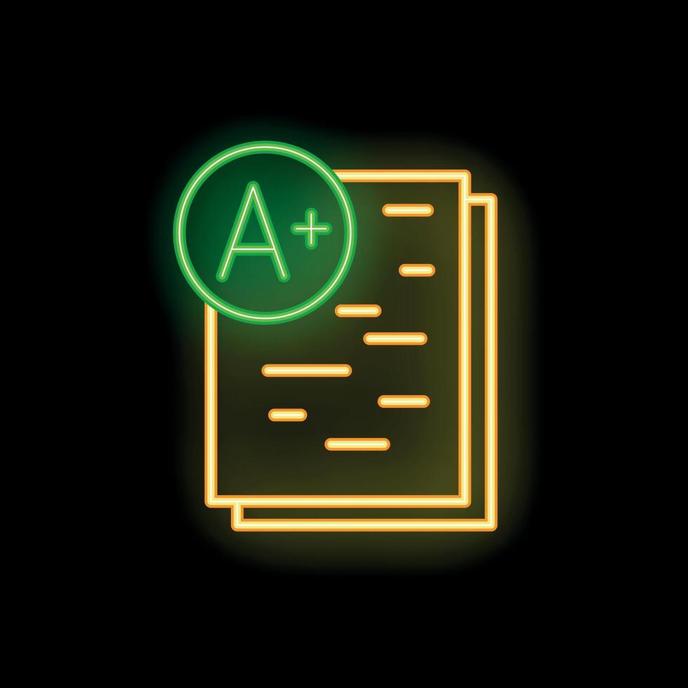 Neon icon of papers receiving a plus grade vector