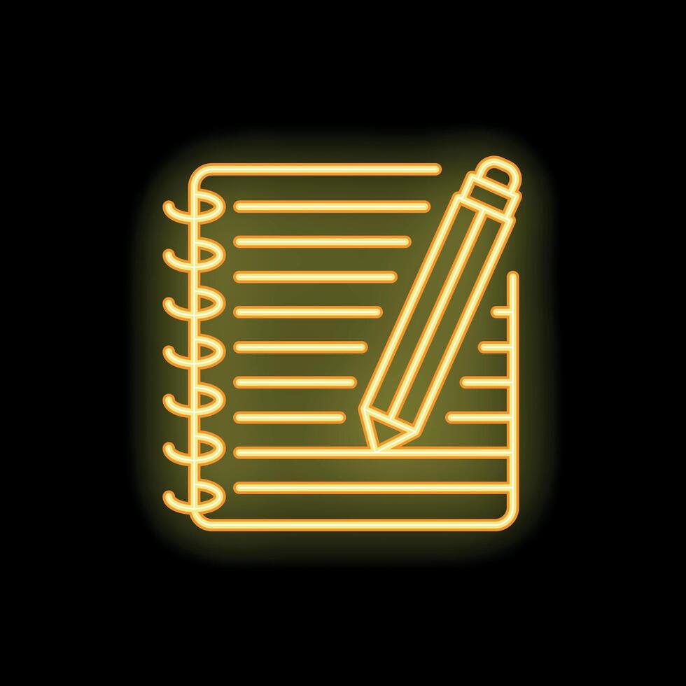 Neon pencil writing in notepad taking notes icon vector