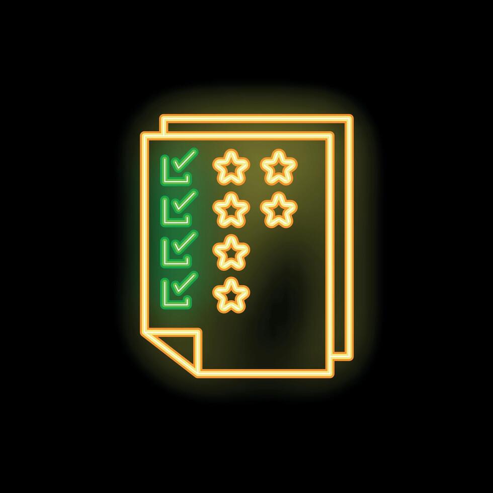 Neon icon of customer satisfaction survey with check marks and stars vector