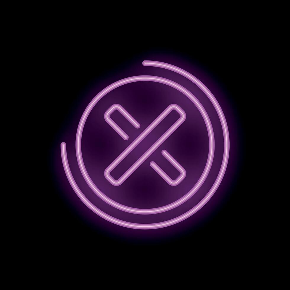 Bright pink neon sign showing a cross mark on black background vector
