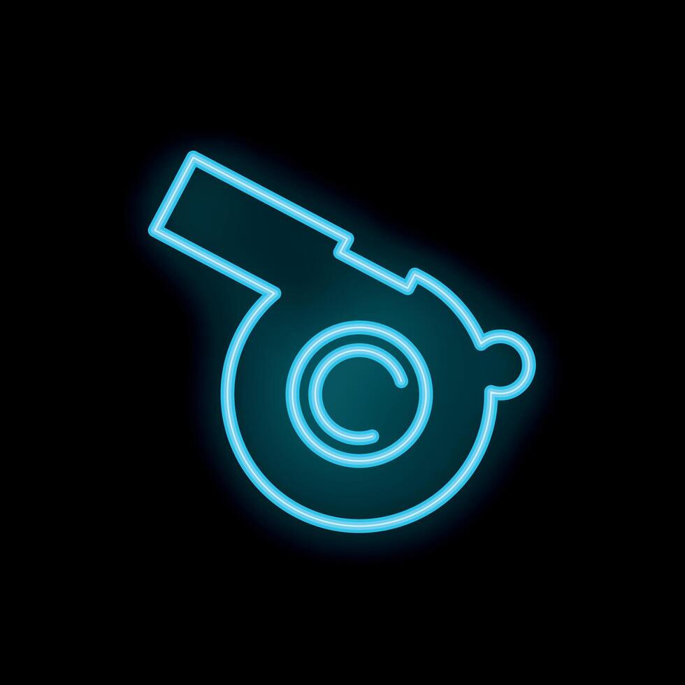 Blue neon whistle icon glowing on black background vector