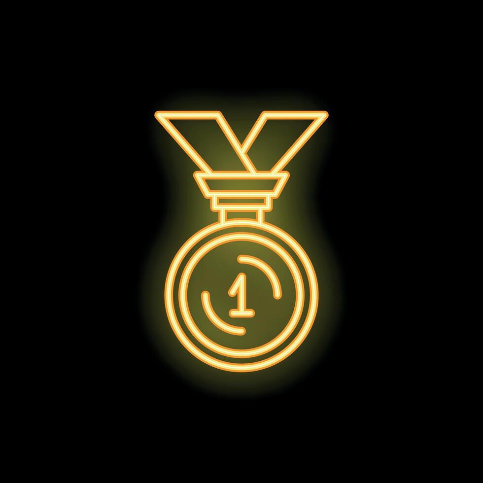 Neon icon of gold medal showing number one for first place vector