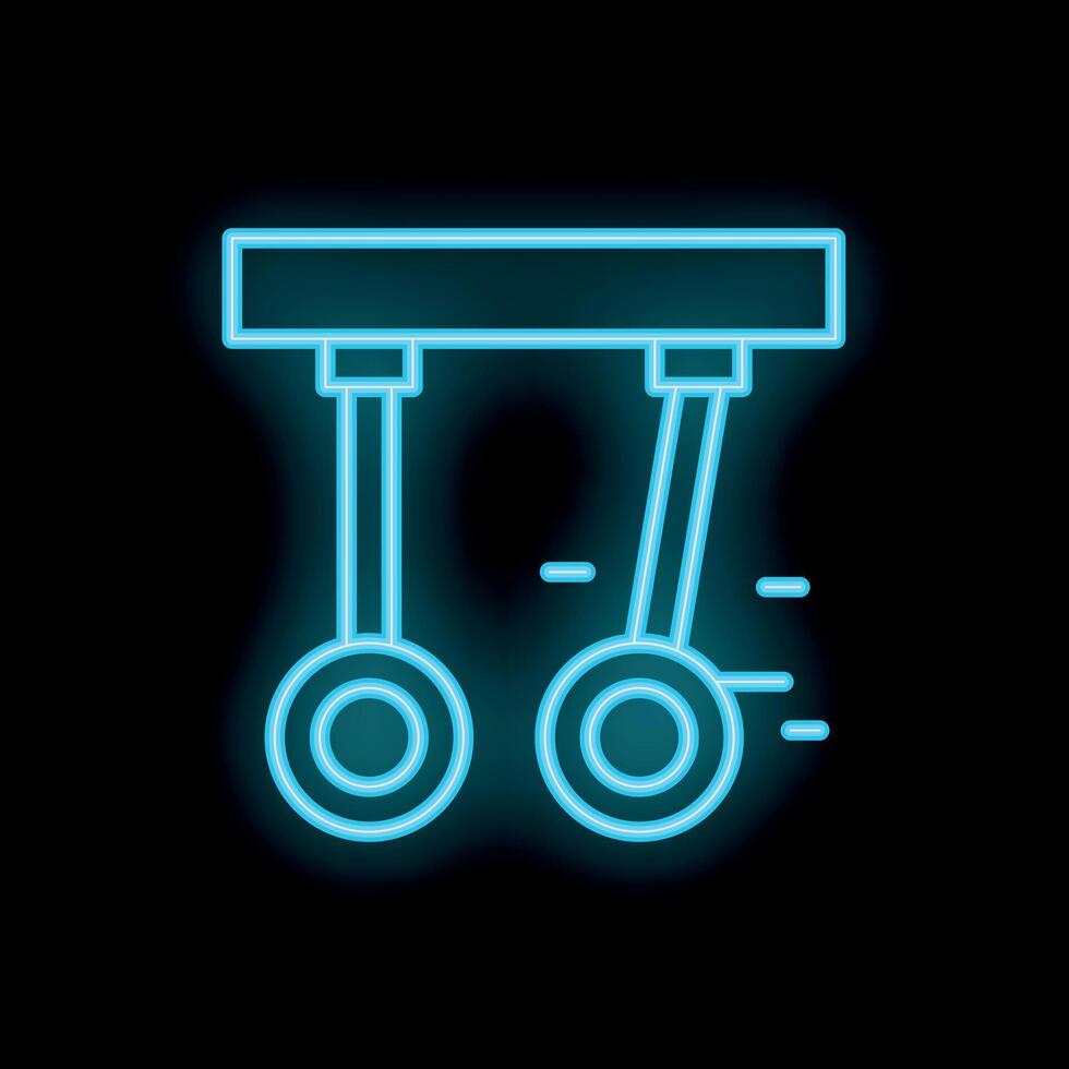 Neon blue silhouette of a newton's cradle on a black background vector