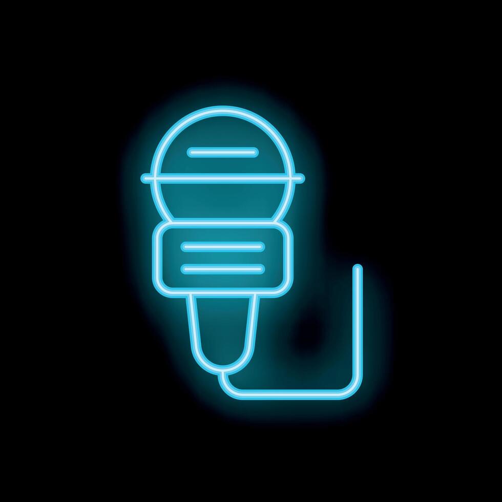 Neon microphone icon glowing on dark background vector
