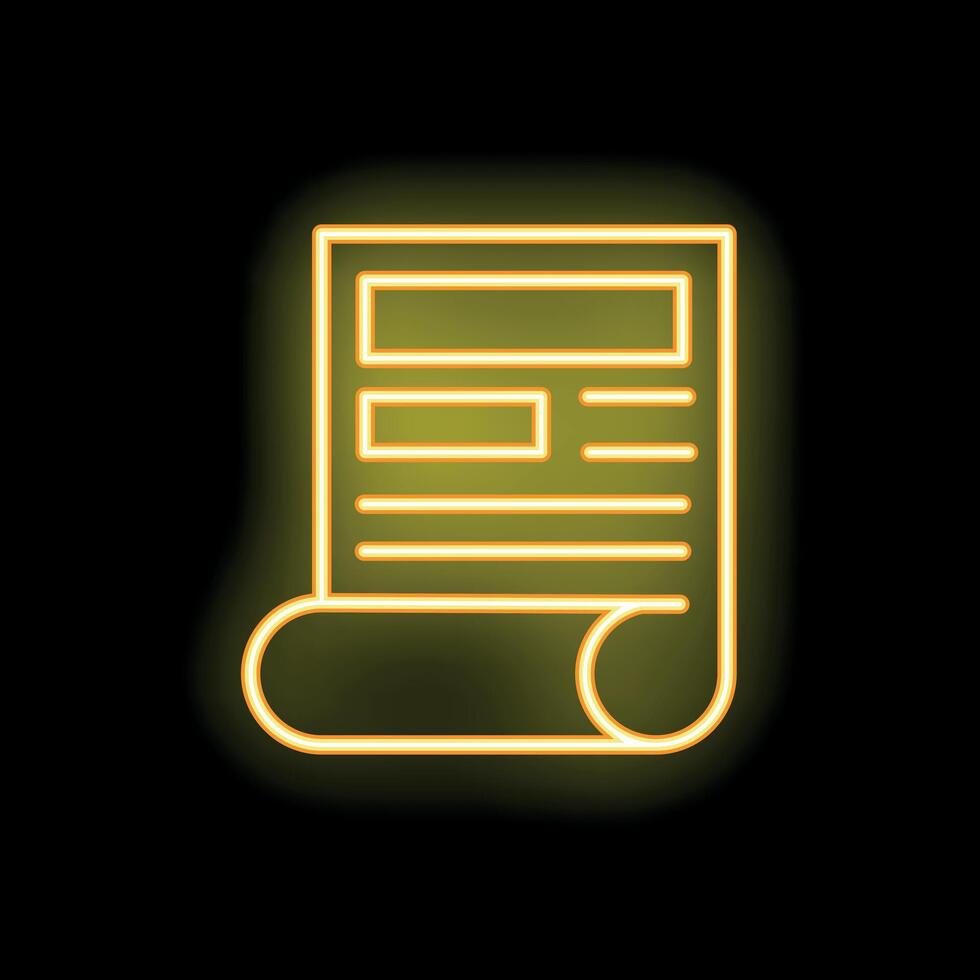 Yellow neon sign of folded document on black background vector