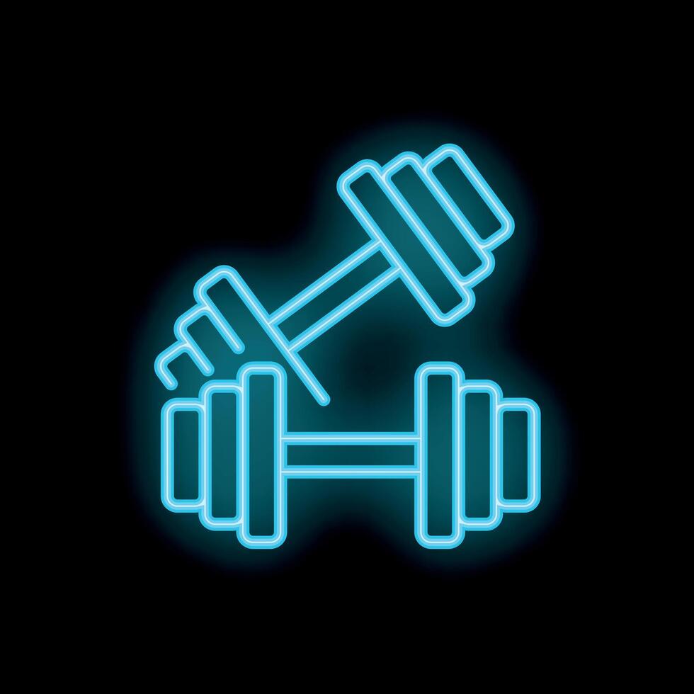 Neon dumbbells forming a cross fitness icon vector