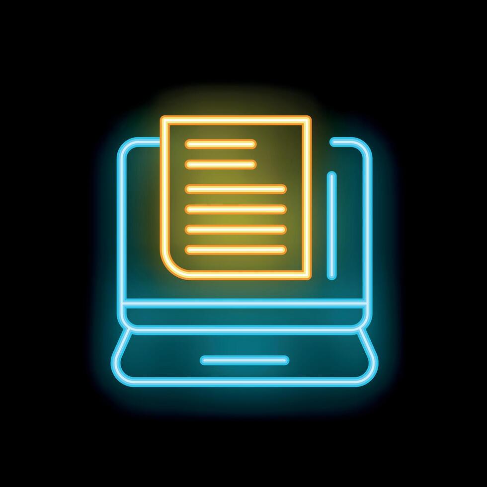 Neon icon of document file displaying on laptop screen vector