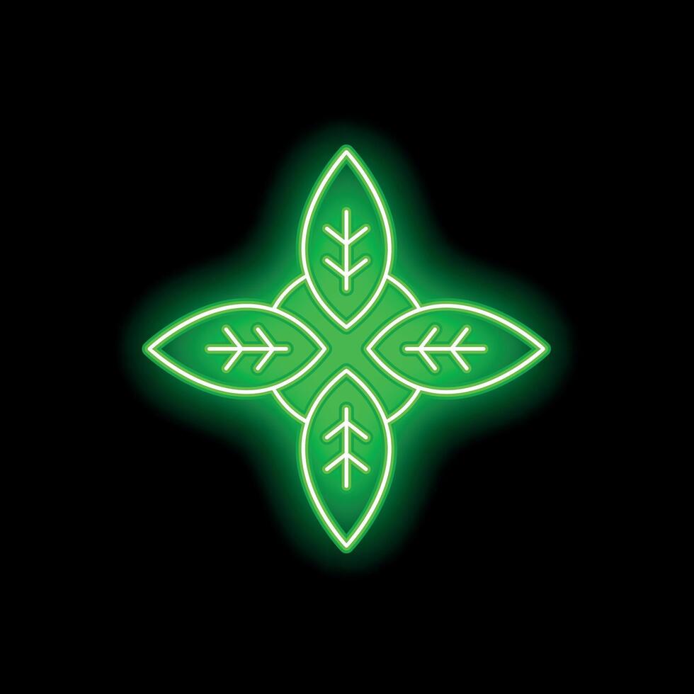 Neon green leaves forming a cross on black background vector