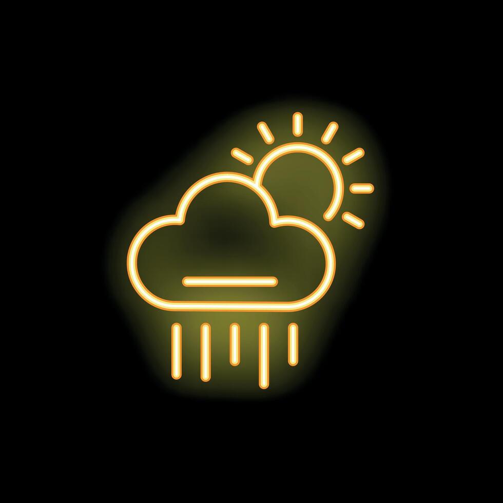 Yellow neon sign showing rain cloud and sun on black background vector