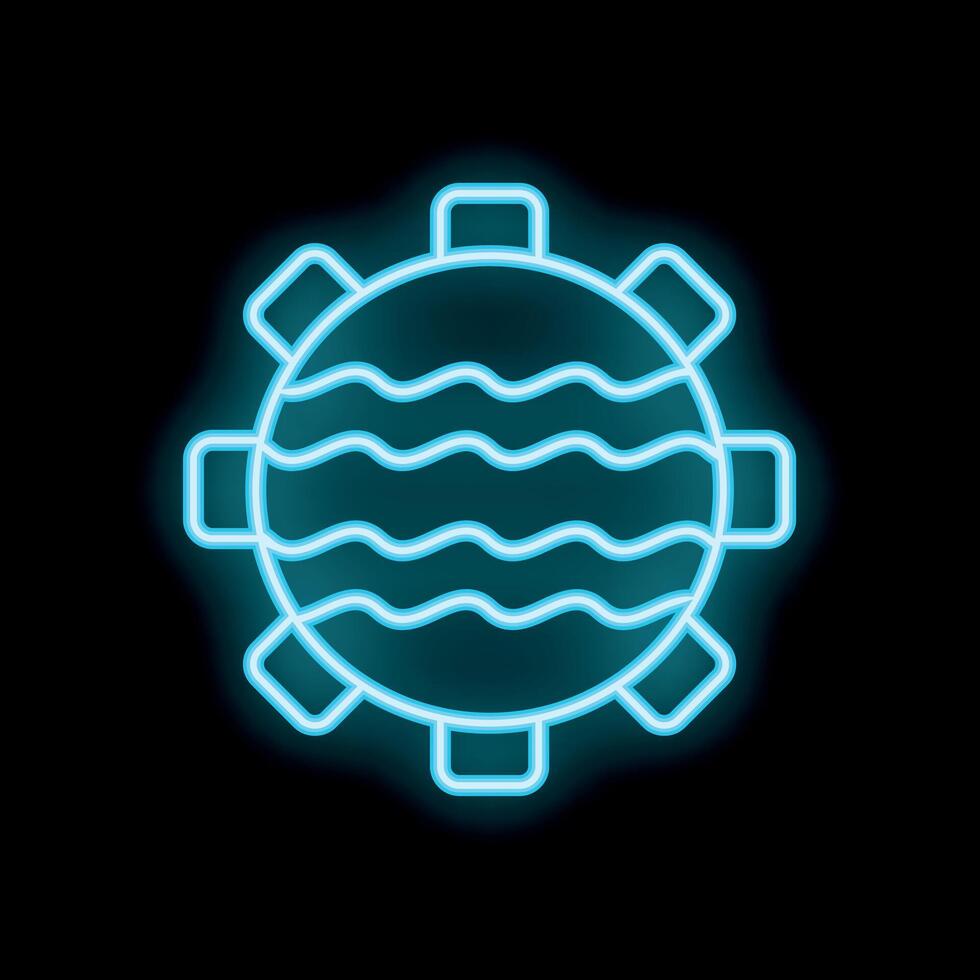 Neon icon of a naval mine with waves on black background vector