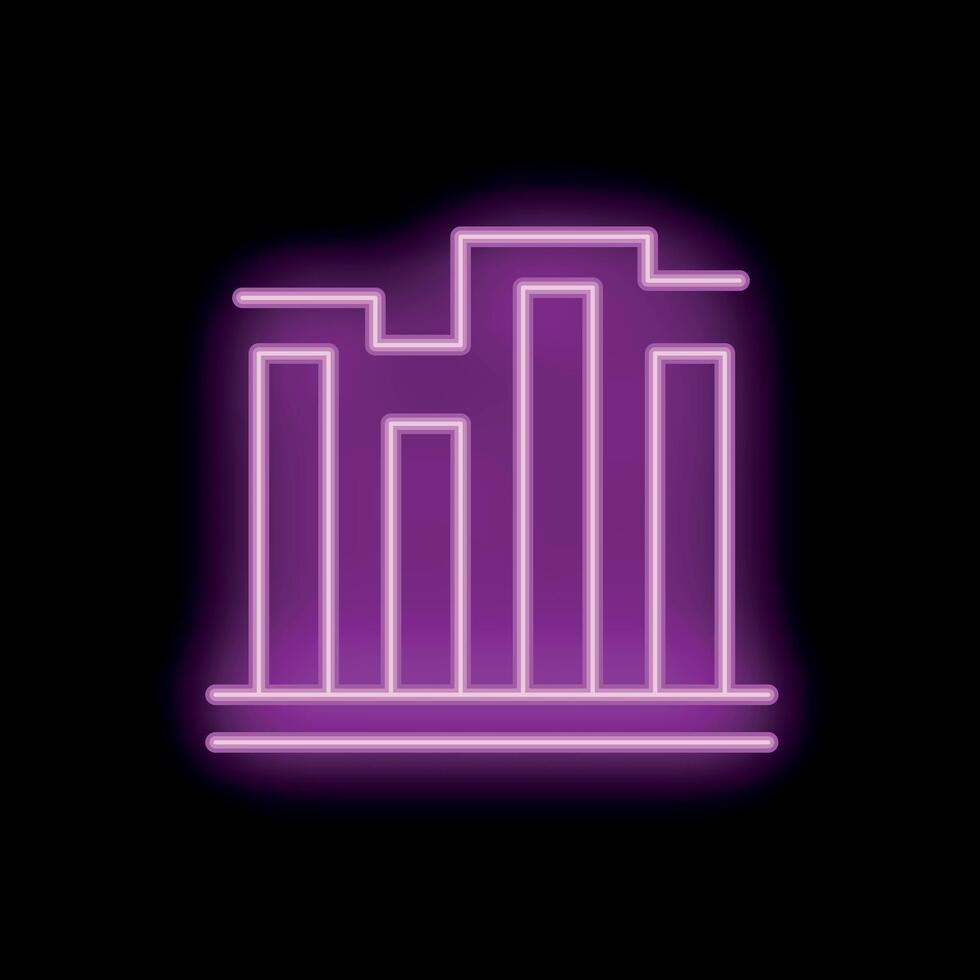 Neon sign purple bar chart growing up on black background vector