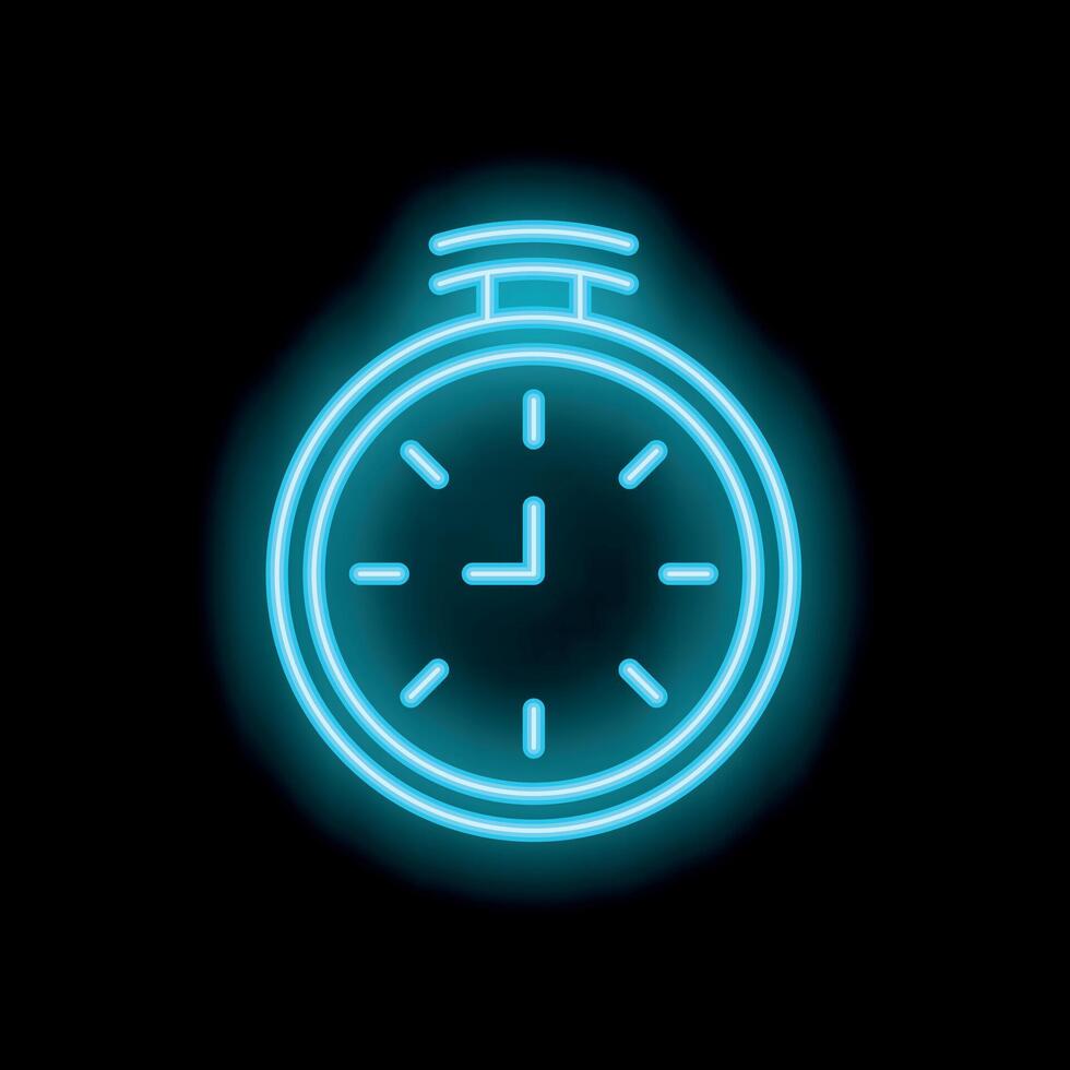 Blue neon clock shining on black background vector
