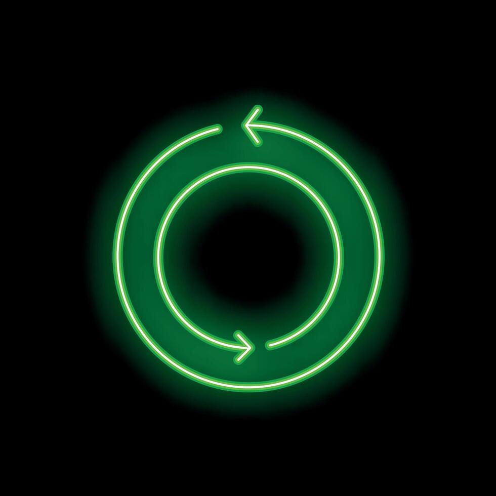Green neon circular arrows forming a circle on a black background vector