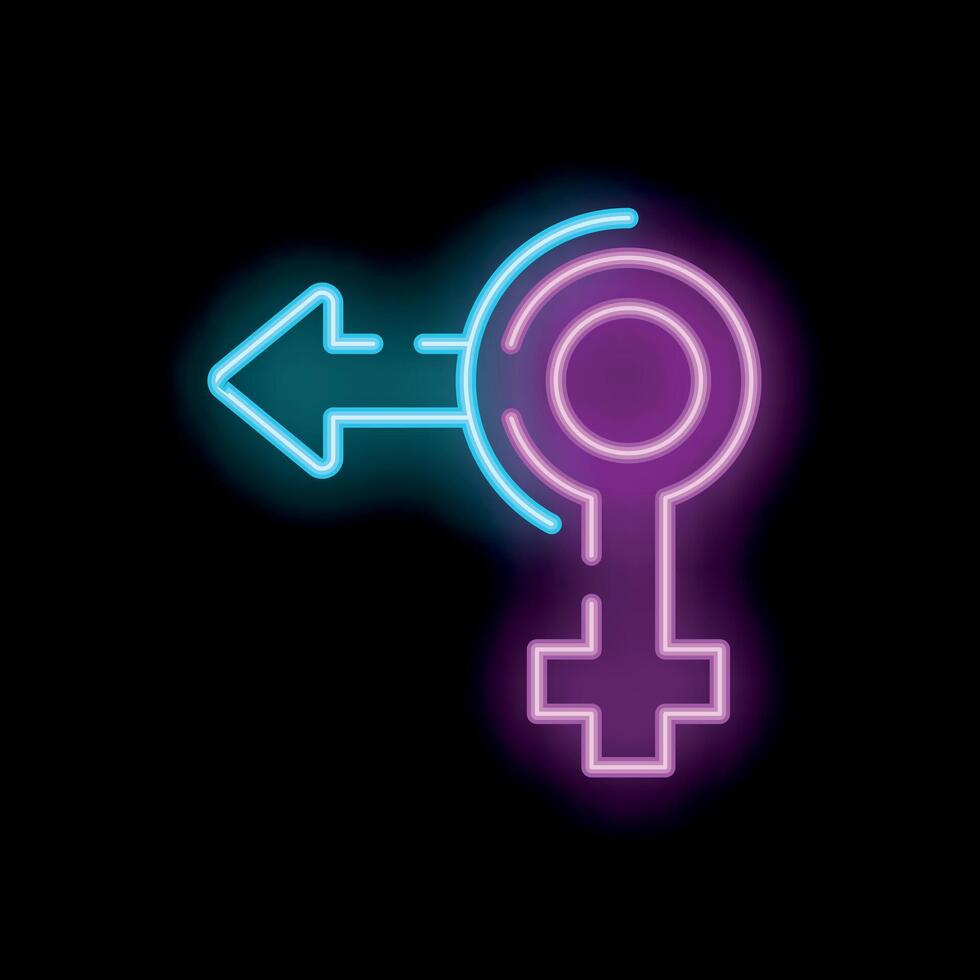 Neon sign showing gender fluid symbol with arrow pointing to female symbol vector
