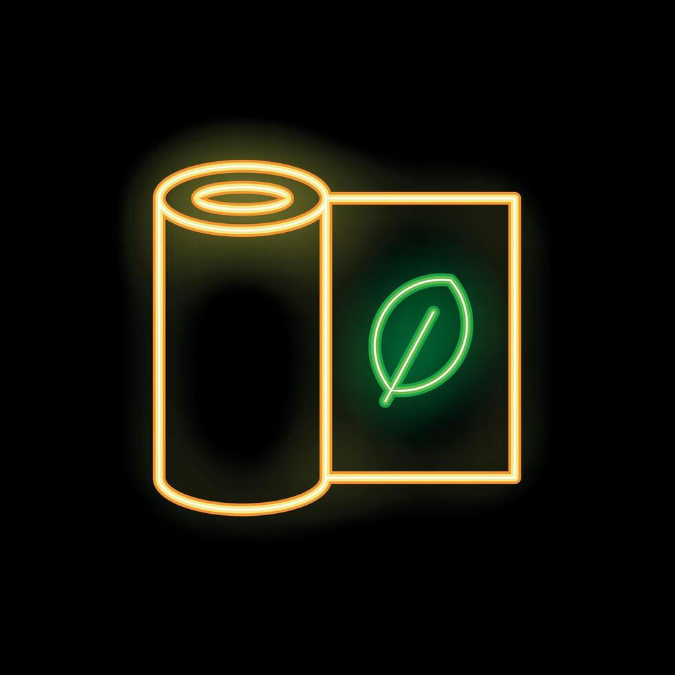 Neon sign of eco friendly paper roll with leaf symbol for sustainable packaging vector