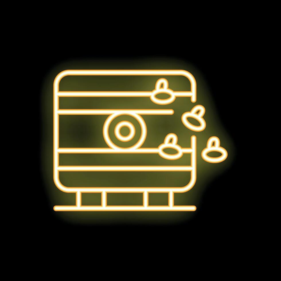 Neon icon of bee hive with bees flying around for apiculture vector