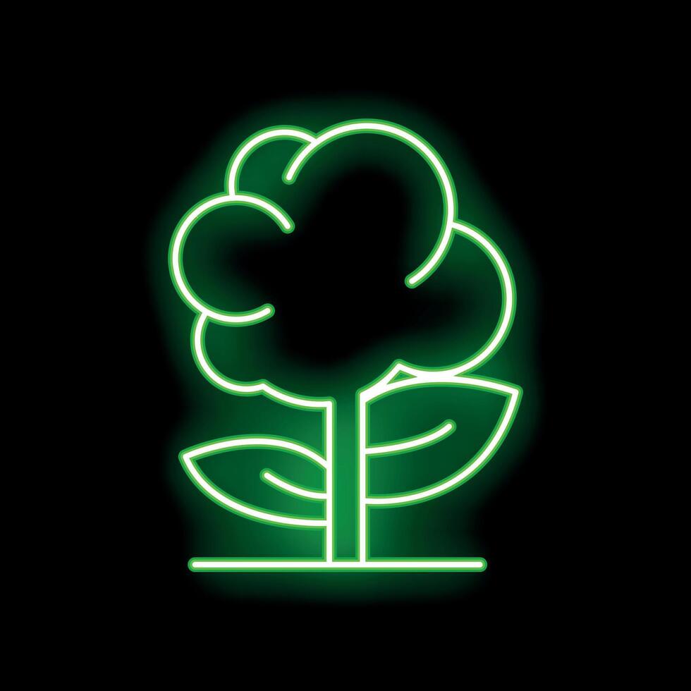 Neon green tree glowing on black background vector
