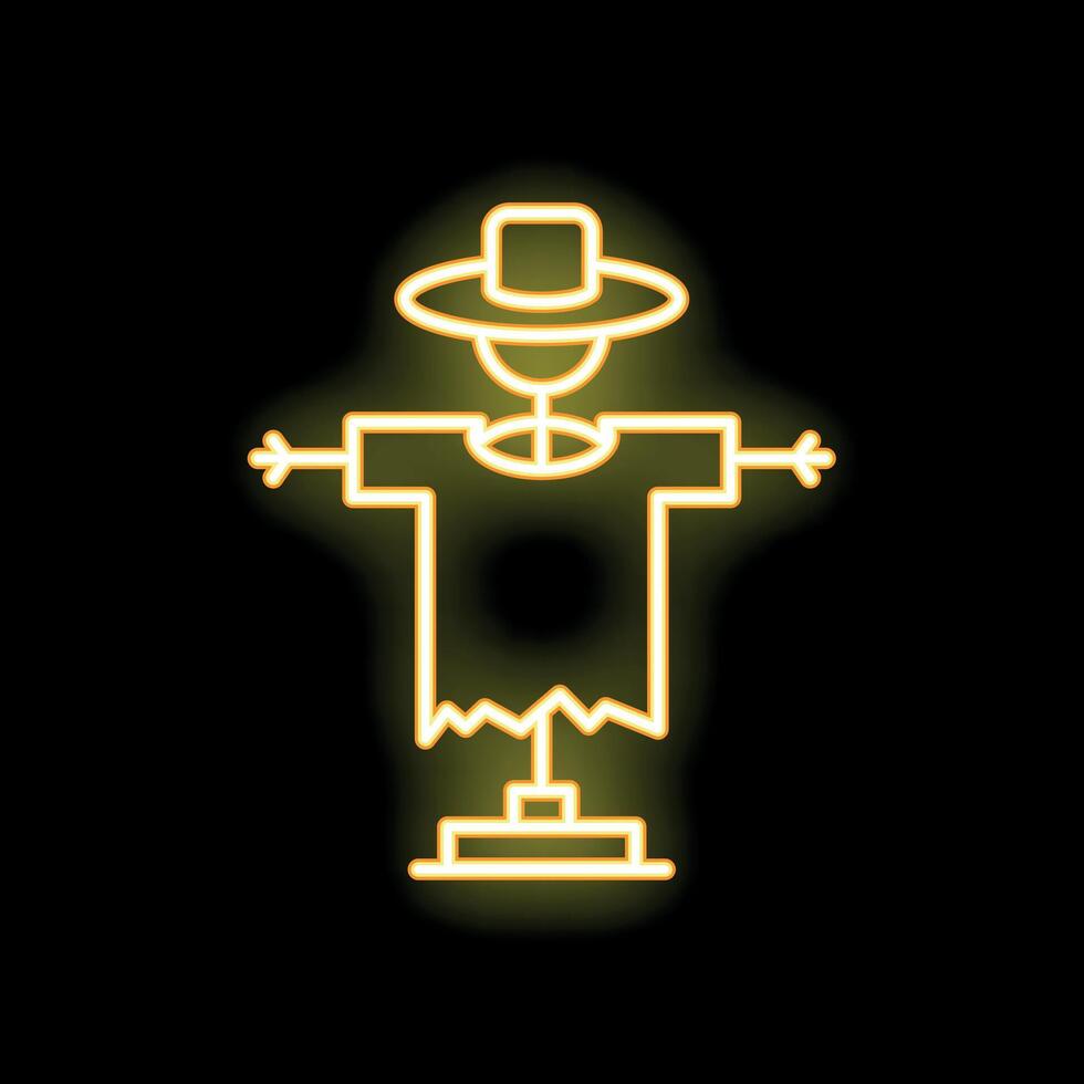Neon scarecrow standing in the dark with glowing yellow light vector