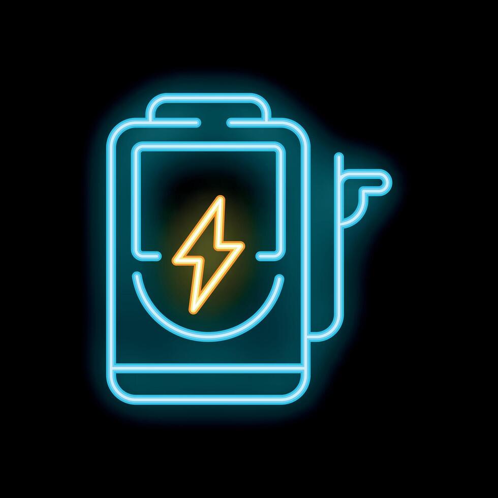 Neon sign of smartphone charging with battery icon displaying on screen vector