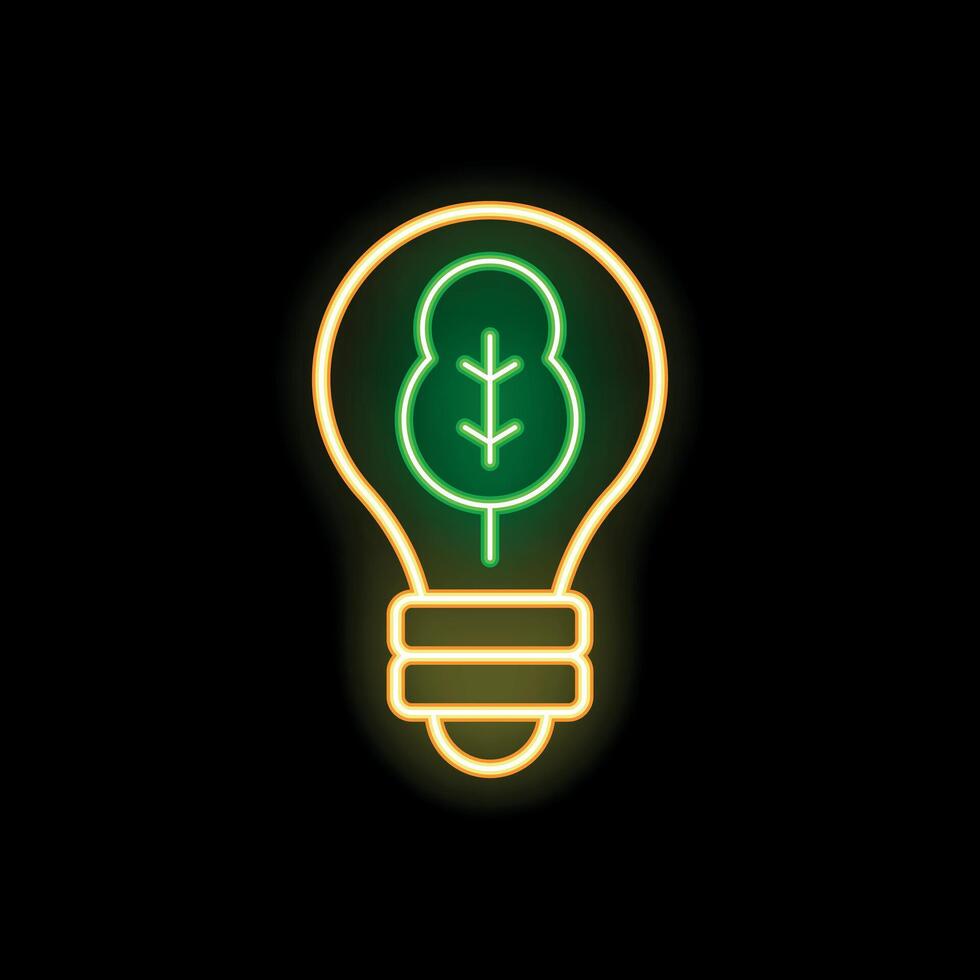 Neon icon of a light bulb with a tree inside representing green energy vector