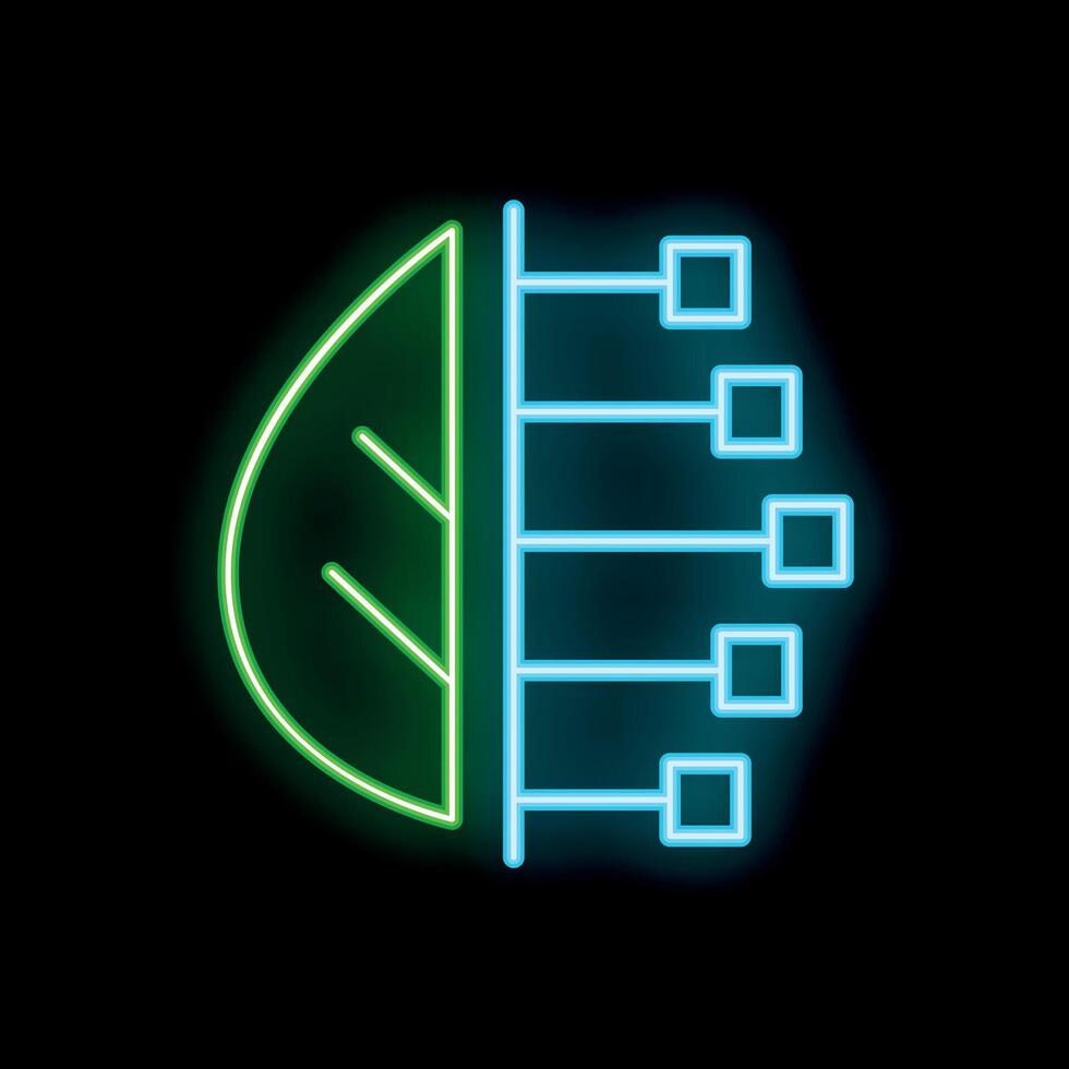Green leaf combining with digital technology in neon style vector