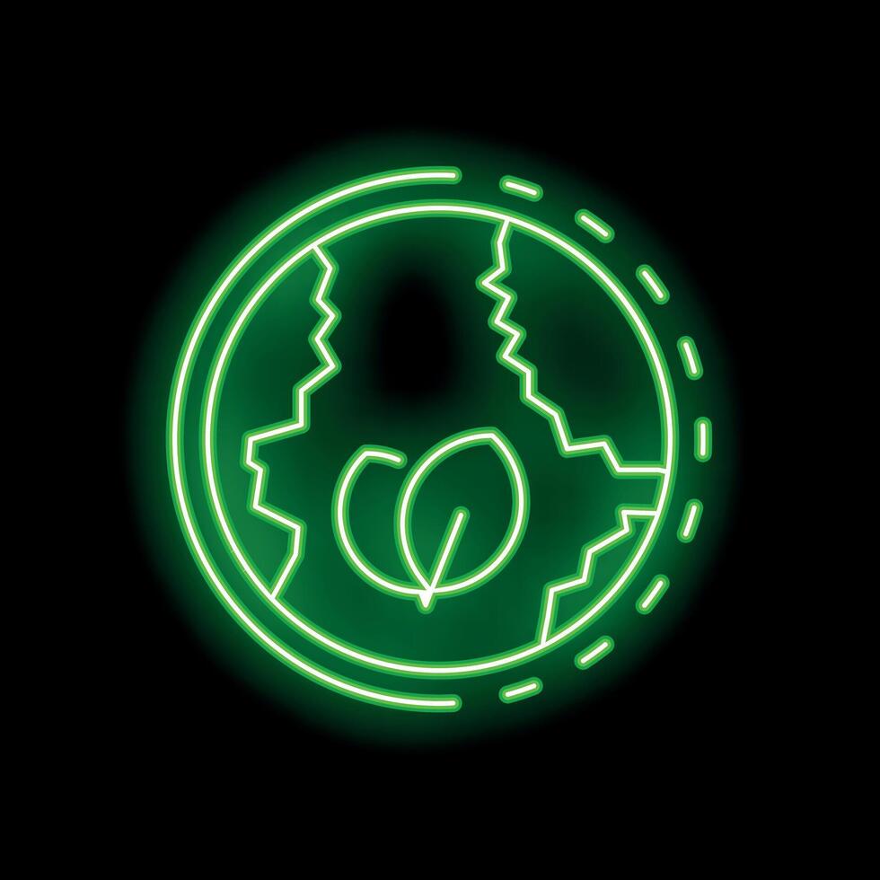 Neon green icon of a cracked earth with sprout inside symbolizing climate change vector
