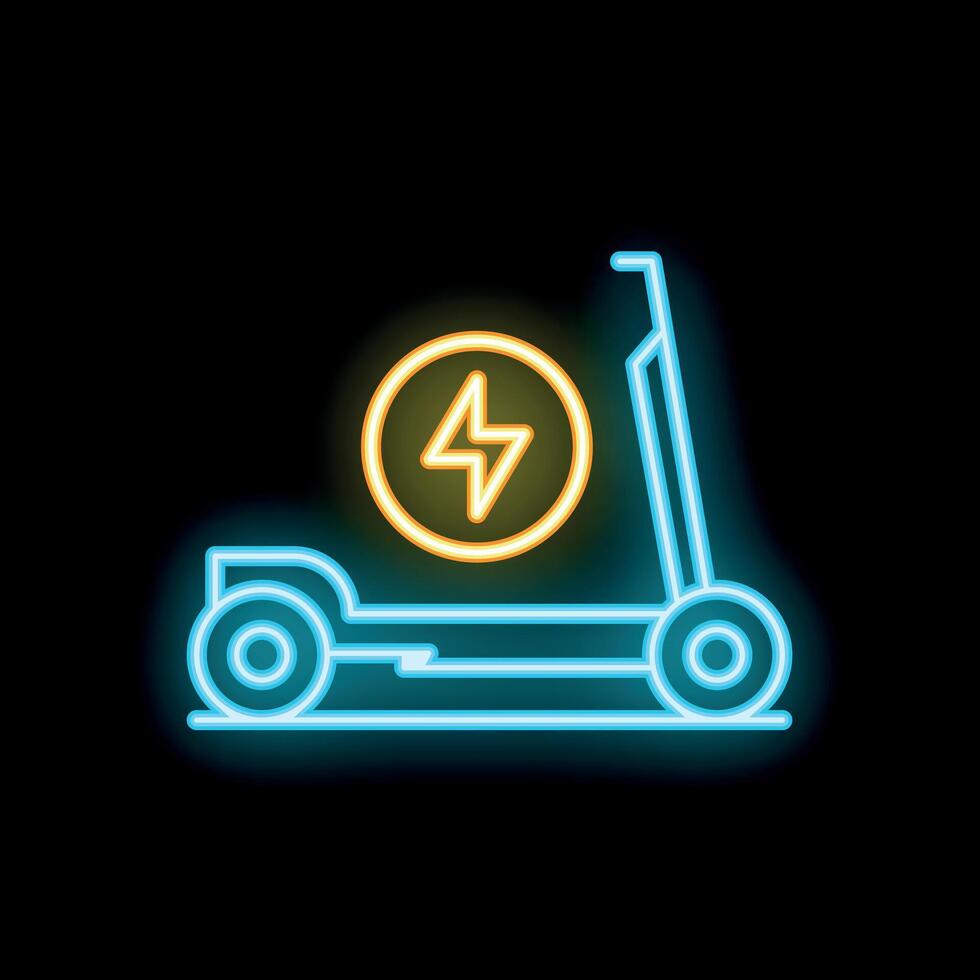 Neon electric scooter sharing icon glowing on dark background vector