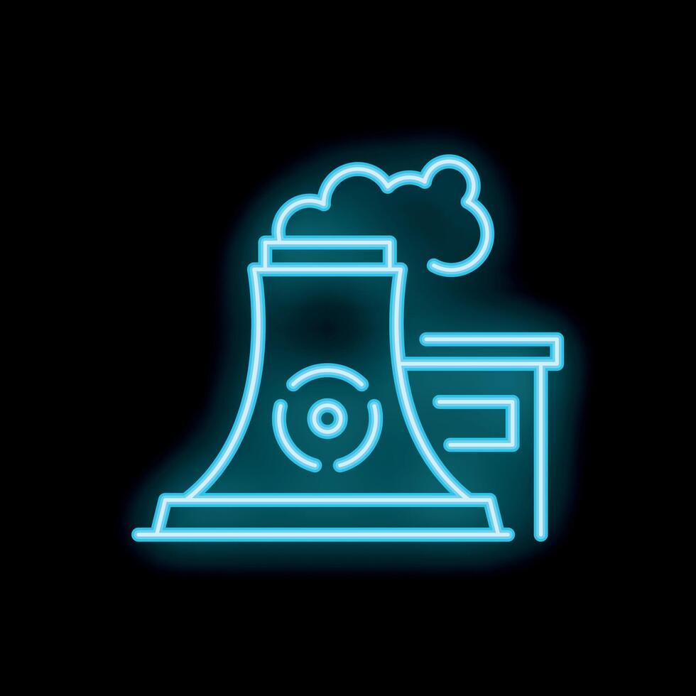 Neon style icon of nuclear power plant emitting smoke vector