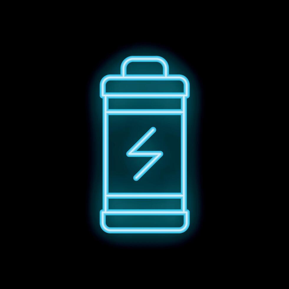 Blue neon sign showing a battery being charged on black background vector