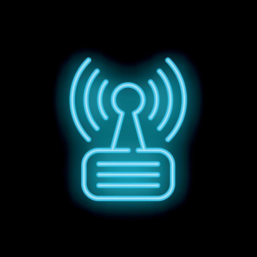 Neon router icon glowing on dark background vector