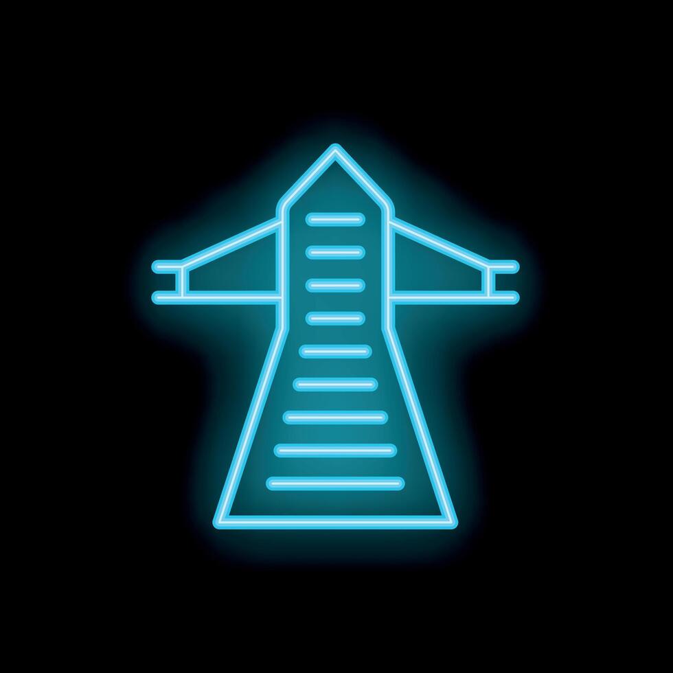 Neon blue electric tower glowing on black background vector