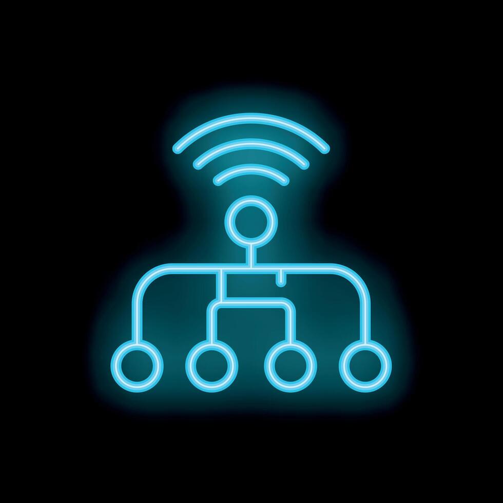 Neon wifi signal connecting network of computers or people vector