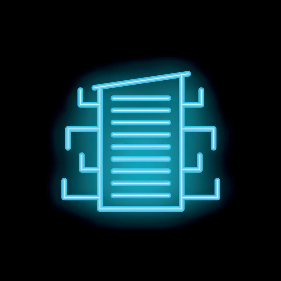 Neon icon of a building representing a data center vector