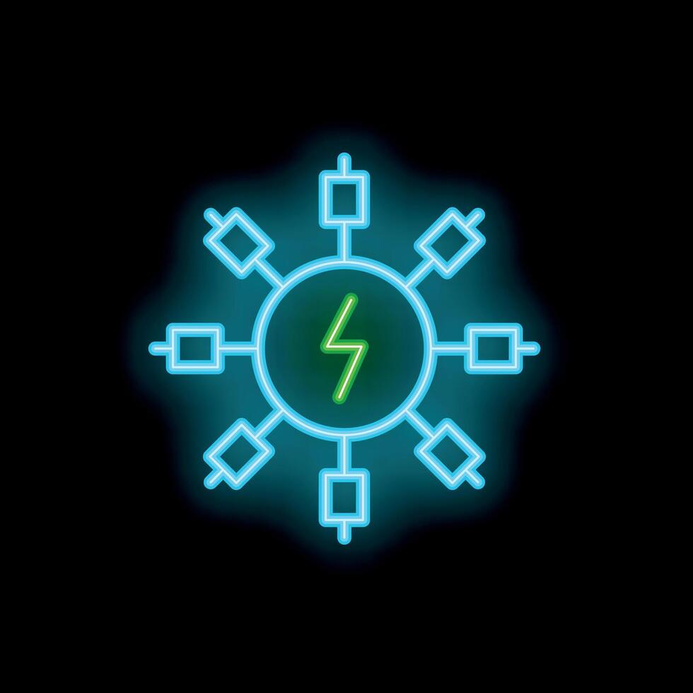 Neon green electric energy power supply icon showing electricity generation and distribution network vector