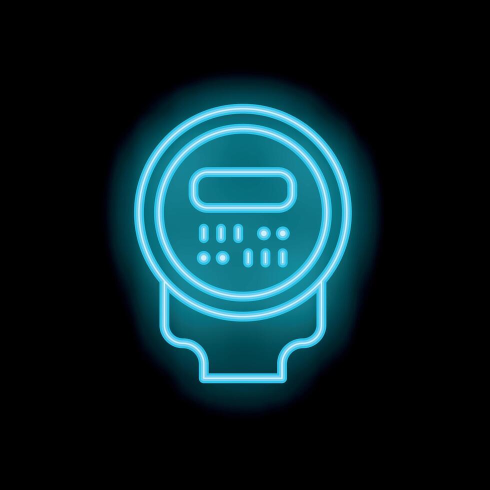 Glowing neon electric meter icon on black background vector