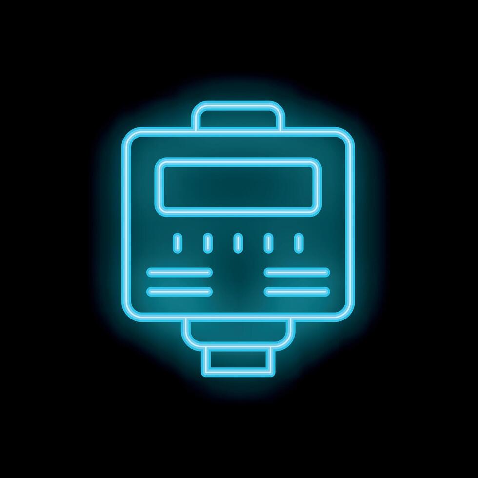 Neon electric meter icon glowing on dark background vector