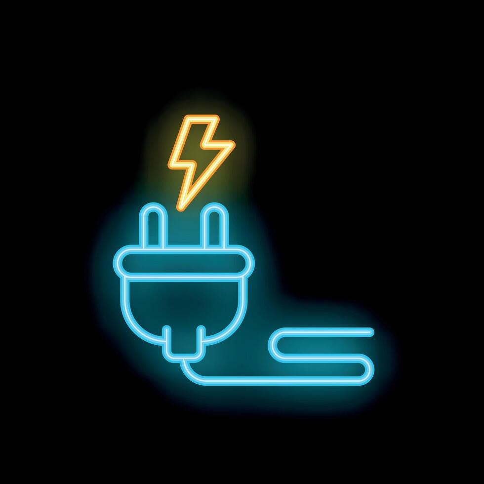Neon plug and lightning bolt icon representing electrical power supply vector