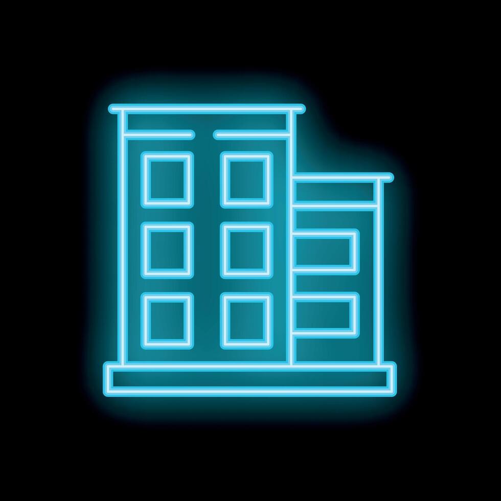 Glowing neon office building on a black background vector