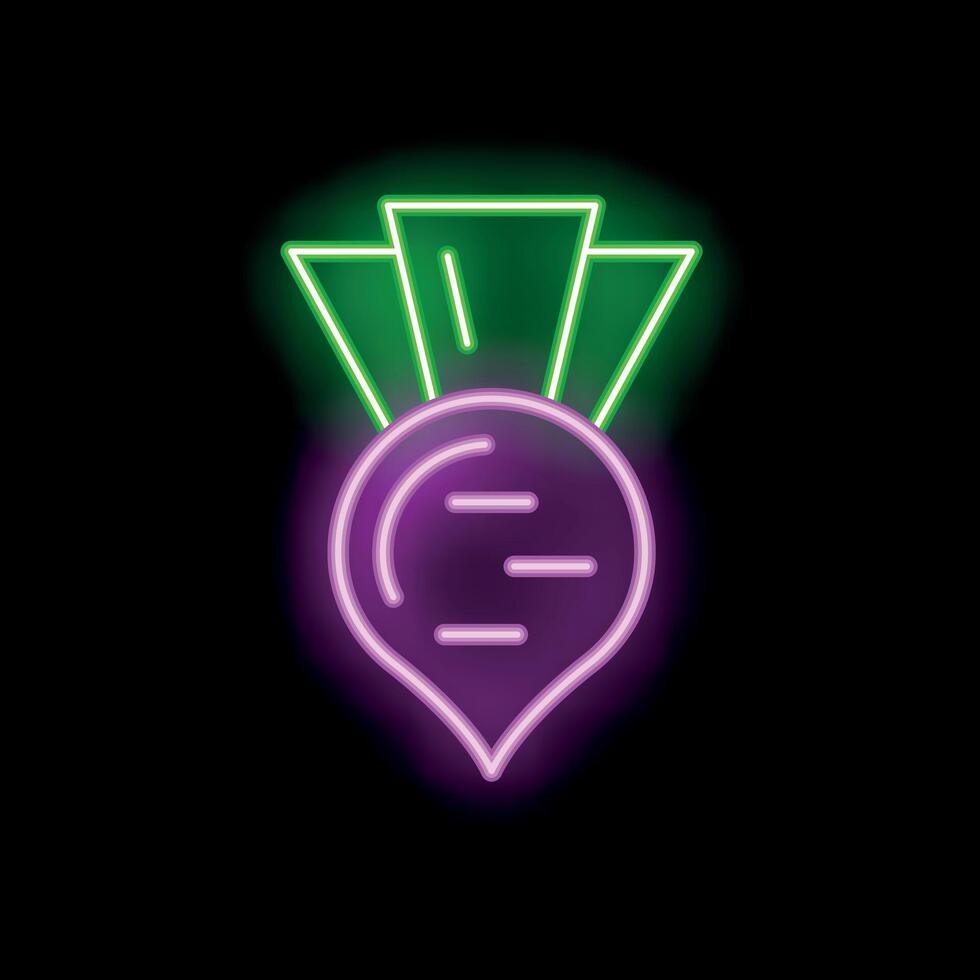 Neon beetroot sign glowing on black background vector