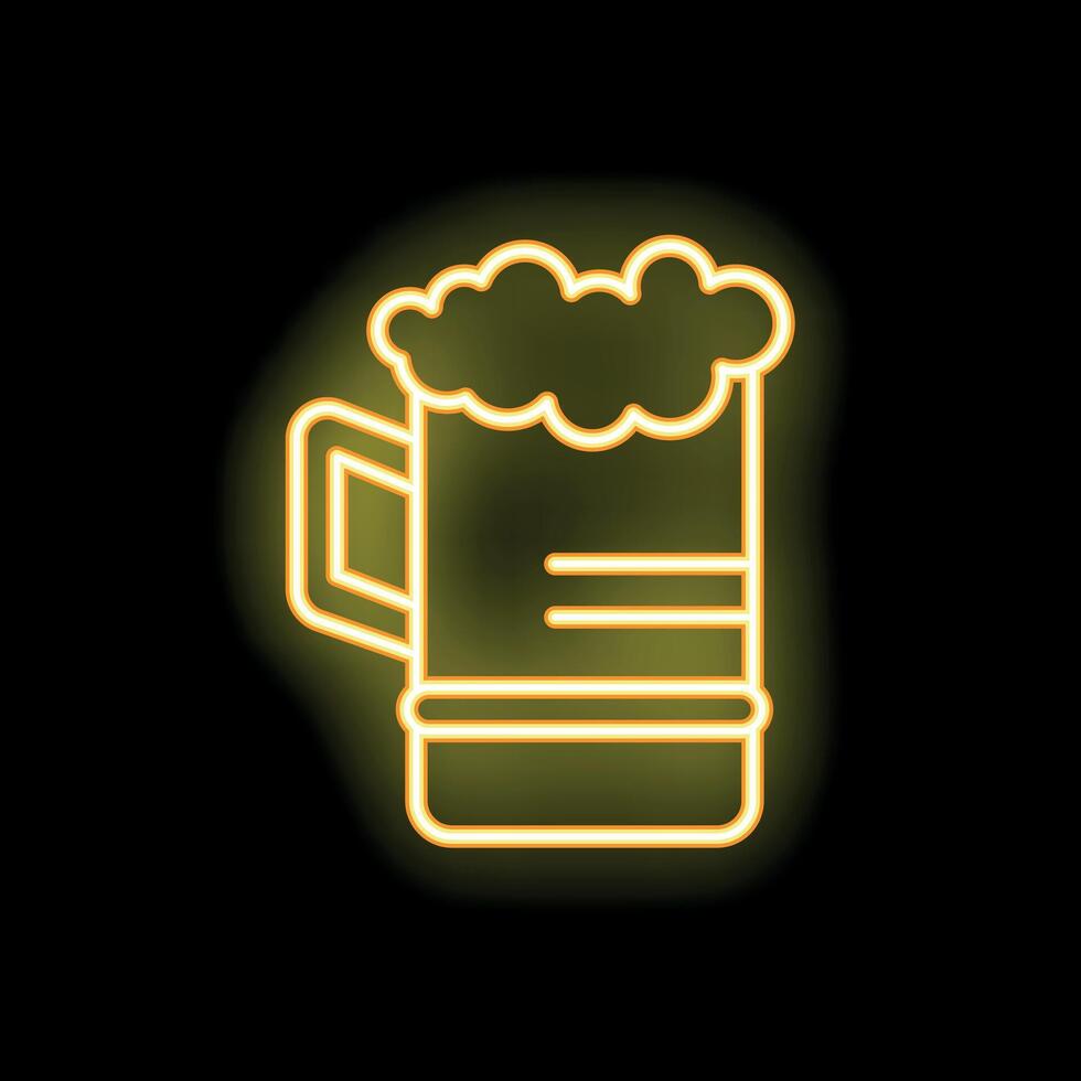 Yellow neon sign of beer mug with foam on black background vector