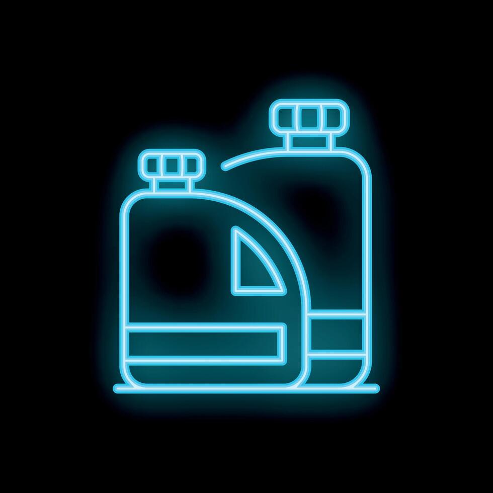 Neon icon of two plastic bottles with chemical liquid on black background vector