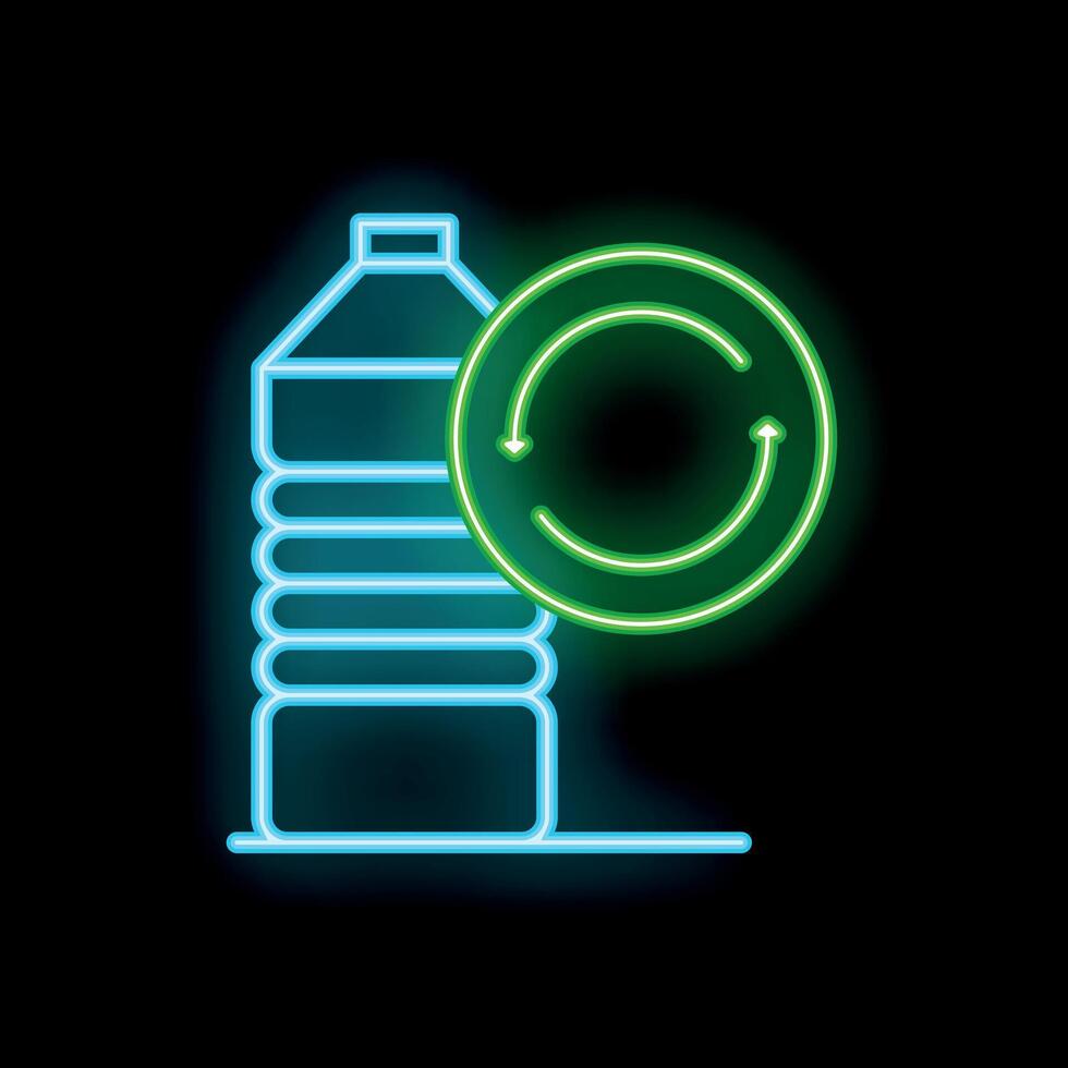 Glowing neon sign of a plastic bottle with recycling symbol emphasizing environmental awareness vector