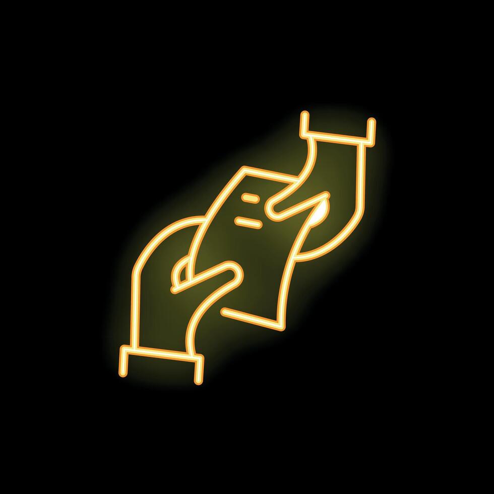 Neon style icon of hand holding out a receipt vector