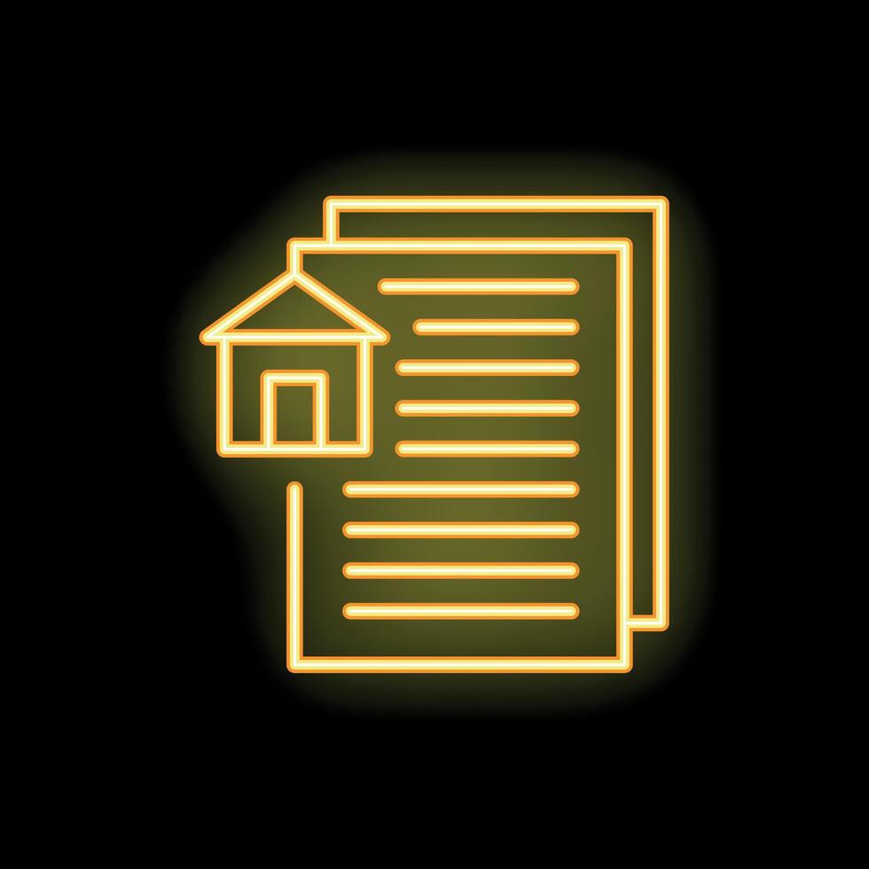 Neon icon of house representing real estate business and documents vector