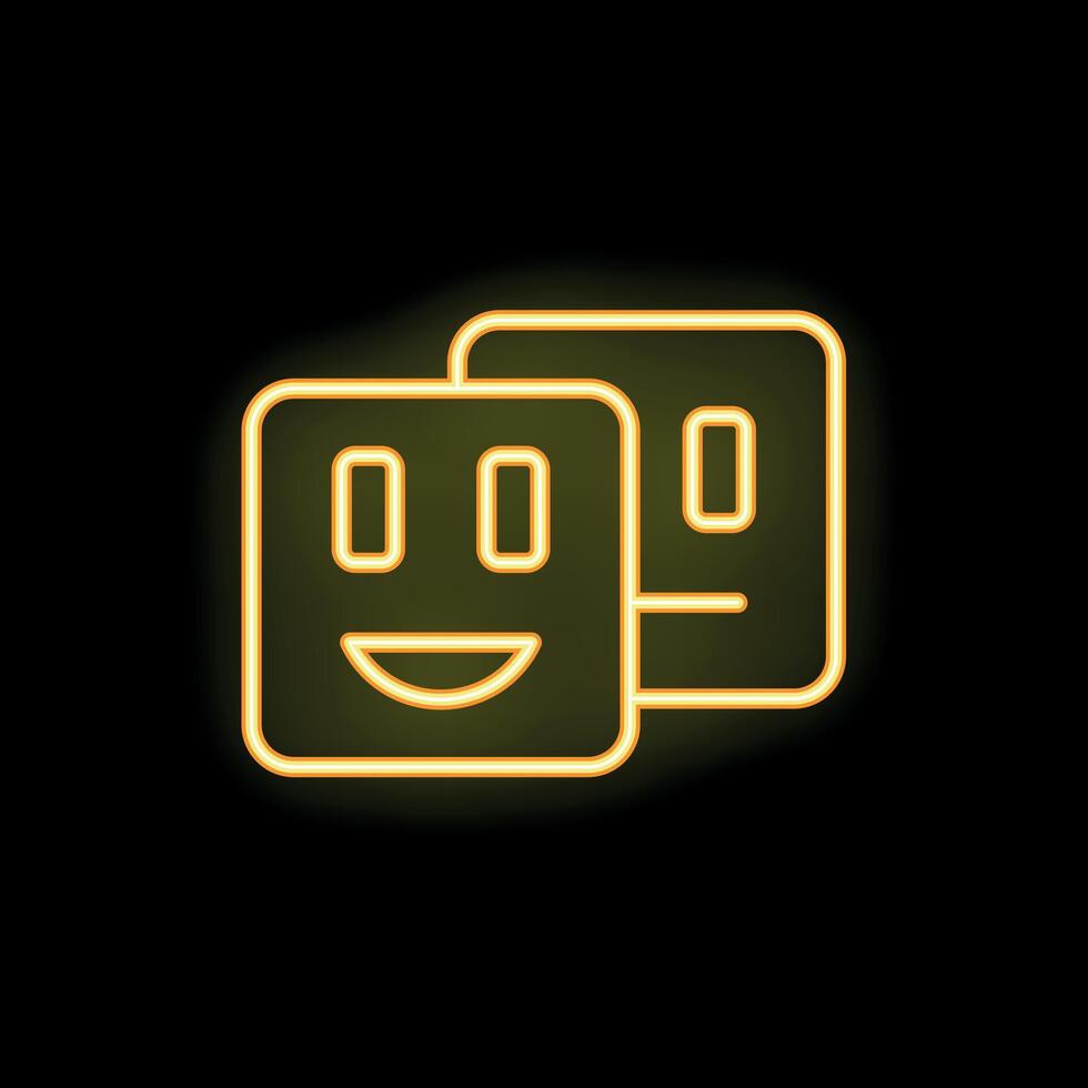 Yellow neon sign showing happy and unhappy faces on black background vector